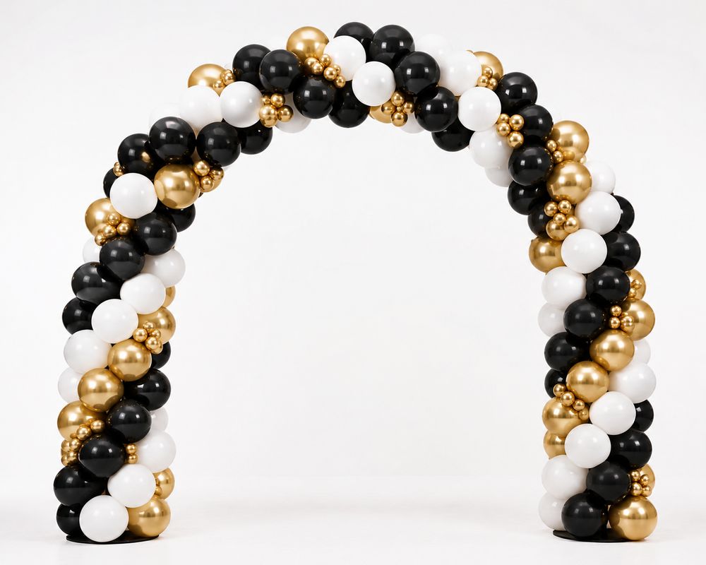 Black, White & Gold Balloon Arch — ISC Events & Rentals